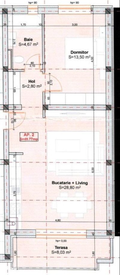 Apartament 2 camere, 49 mp, semidecomandat, zona Lidl Giroc