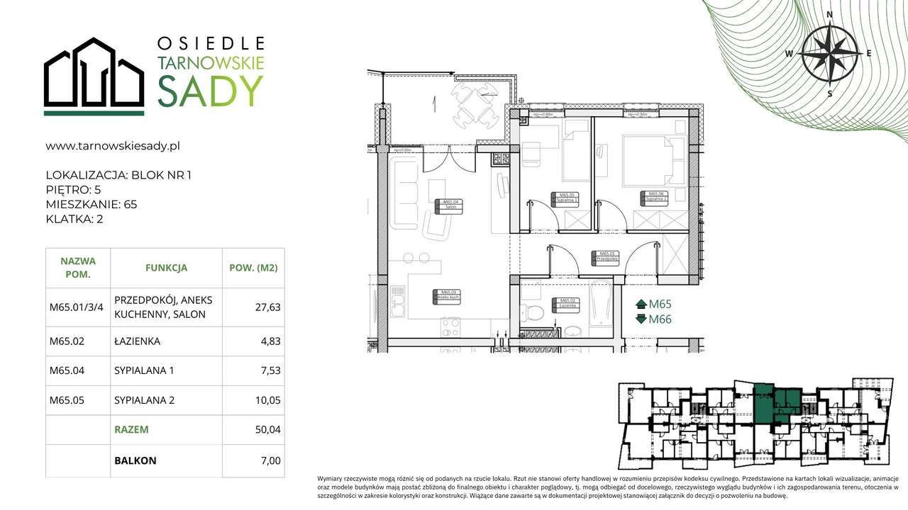 Tarnowskie Sady Blok 1 M65 mieszkanie 50 m2 - Pełny obrazek: 2/7