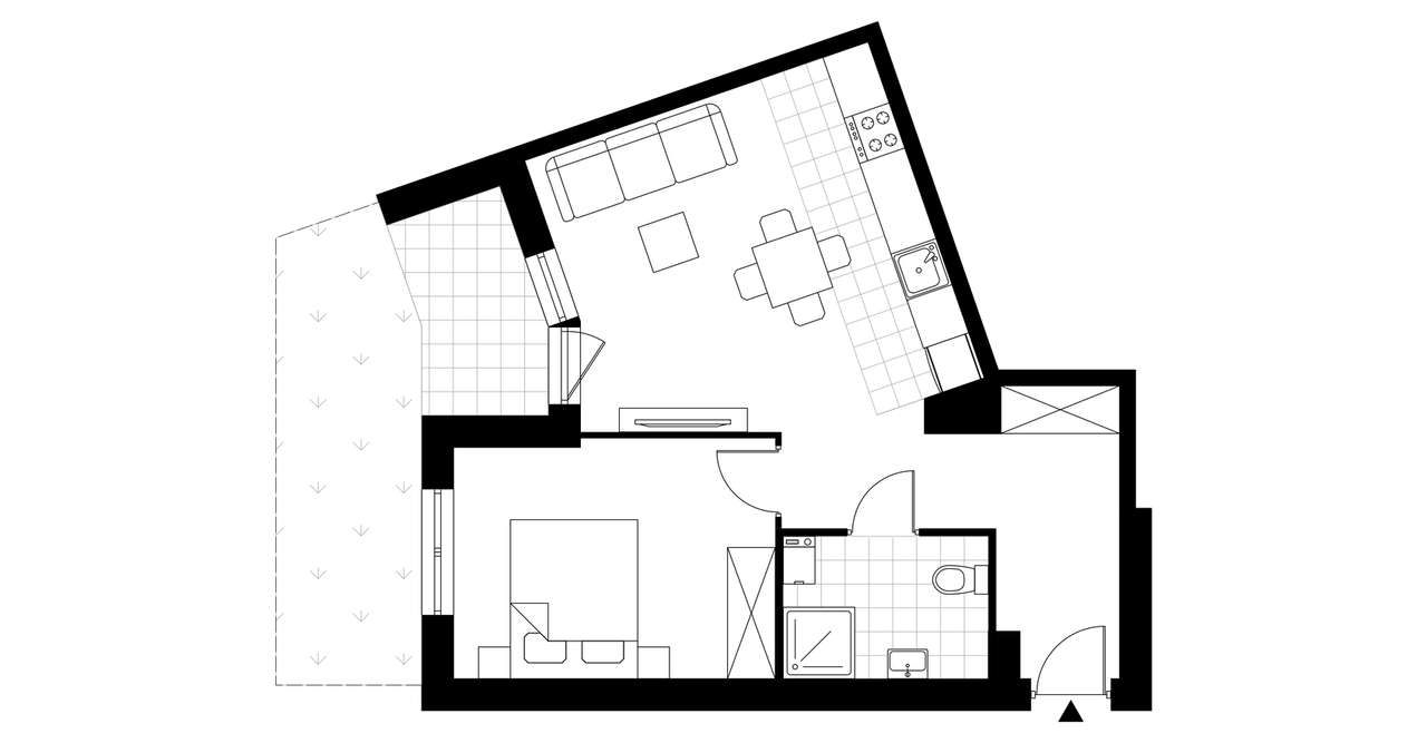 2-pokojowe mieszkanie 45m2 + ogródek - Pełny obrazek: 3/7