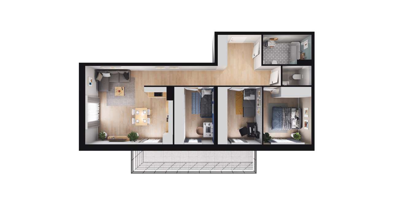 4-pokojowe mieszkanie 77m2 + balkon - Pełny obrazek: 3/9