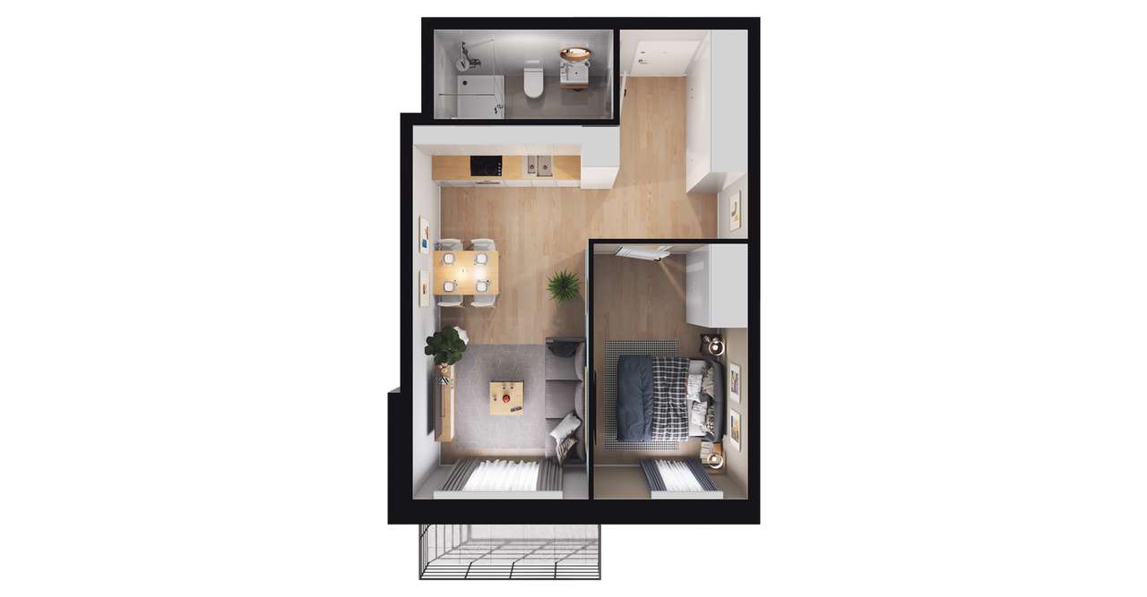 2-pokojowy apartament inwestycyjny 39m2 + balkon - Pełny obrazek: 2/8