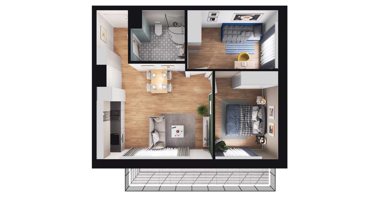 3-pokojowe mieszkanie 46m2 + balkon - Pełny obrazek: 2/8