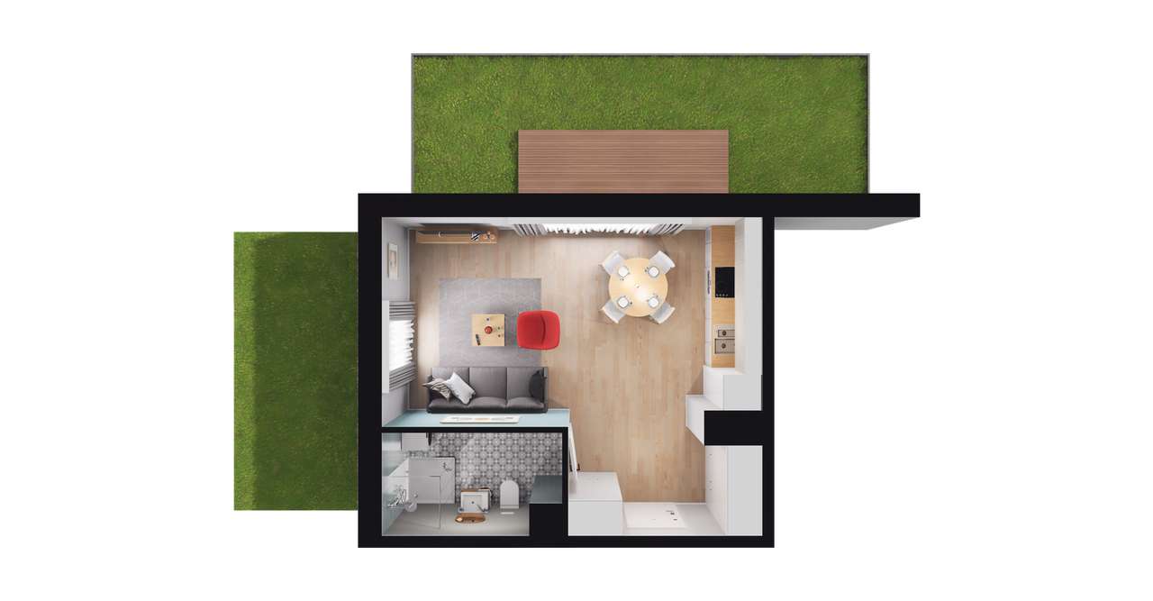 1-pokojowe mieszkanie 32m2 + 2 ogródki - Pełny obrazek: 2/8