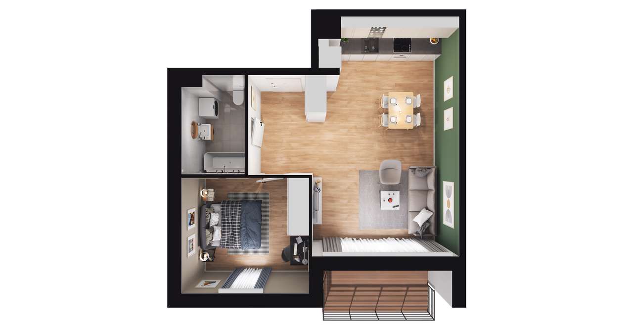 2-pokojowe mieszkanie 45m2 + balkon Bezpośrednio - Pełny obrazek: 3/9