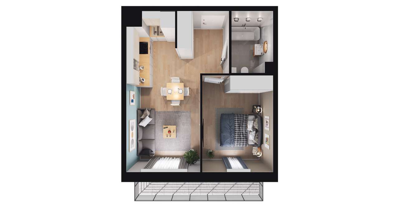 2-pokojowe mieszkanie 35m2 + balkon - Pełny obrazek: 2/8