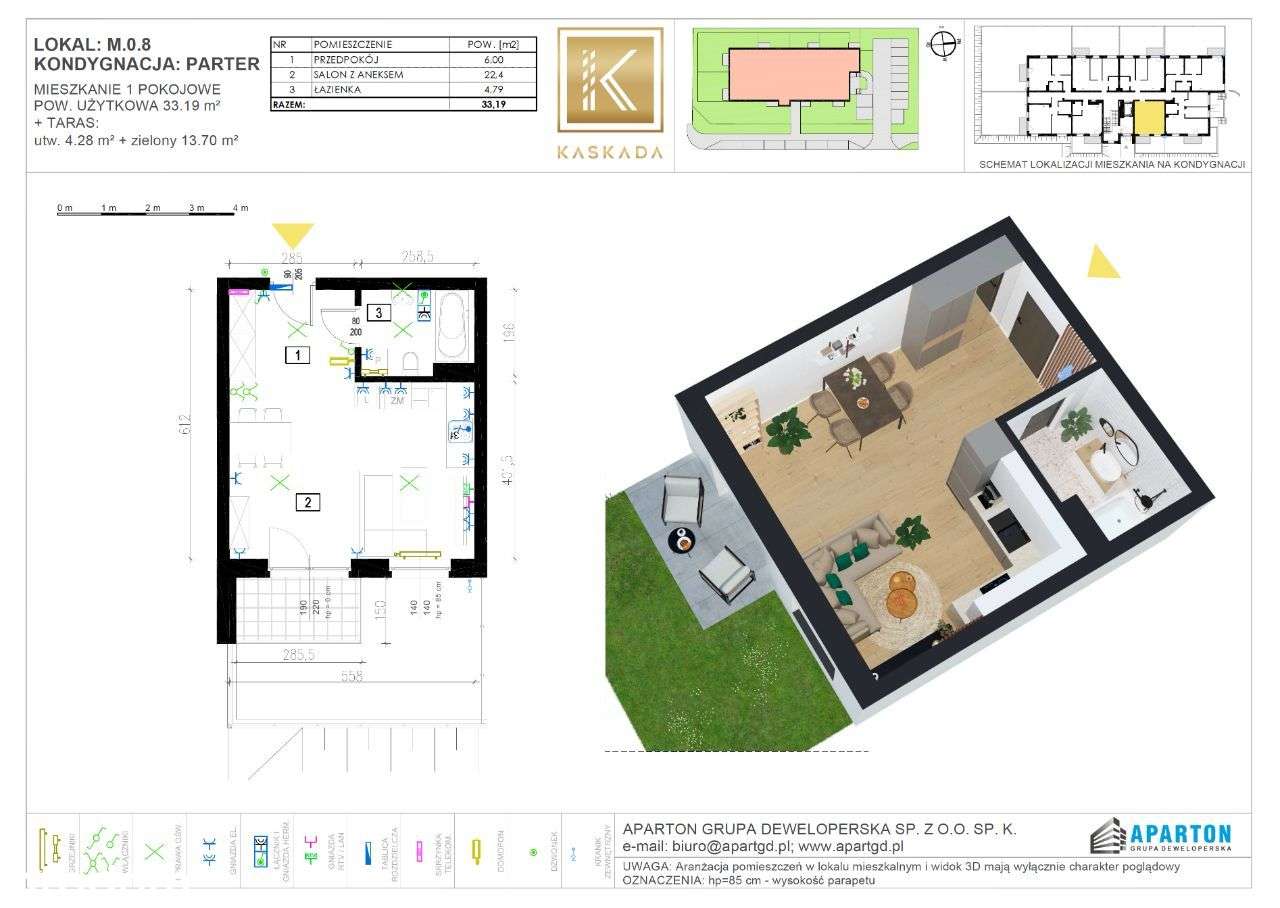Kawalerka z dużym tarasem! KASKADA M.0.8,ROLETY W CENIE - Pełny obrazek: 2/7