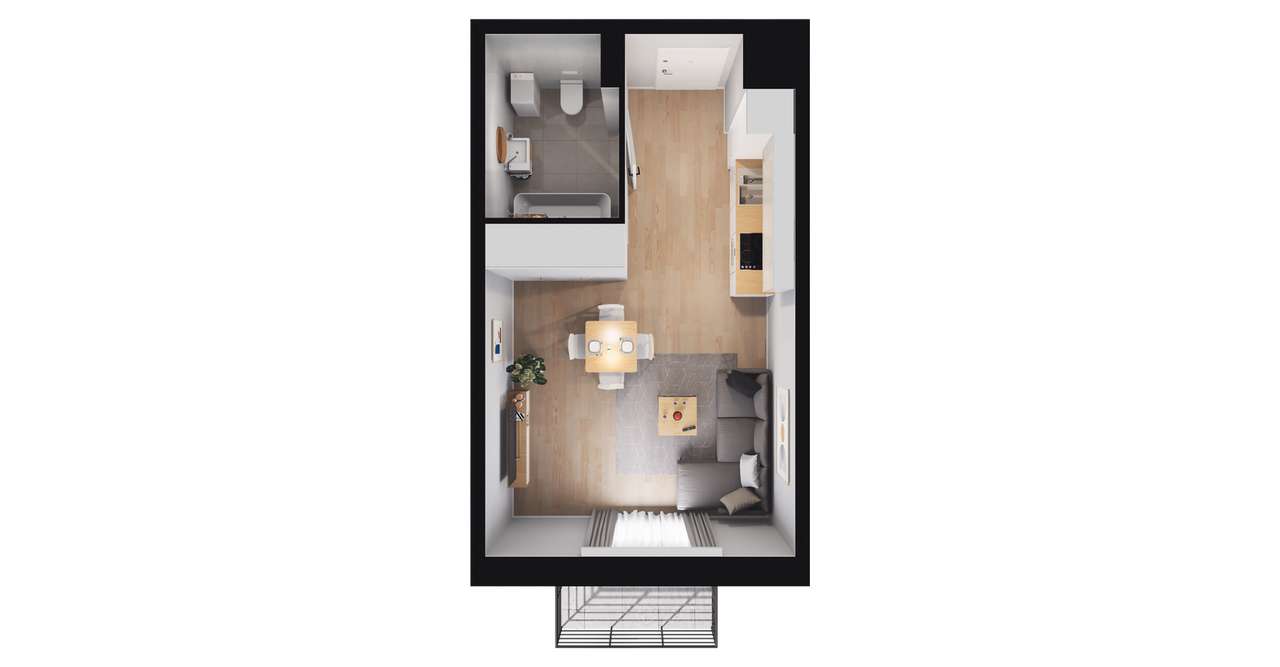 1-pokojowy apartament inwestycyjny 27m2 + balkon - Pełny obrazek: 2/8