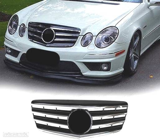 GRELHA FRONTAL TIPO AMG PARA MERCEDES E W211 06-09 CROMADA PRETA - 1