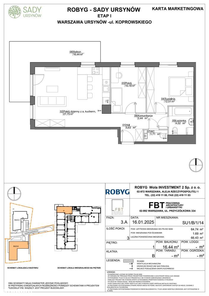 3-pokojowe mieszkanie 64 m² + balkon Bezpośrednio – pohled 2
