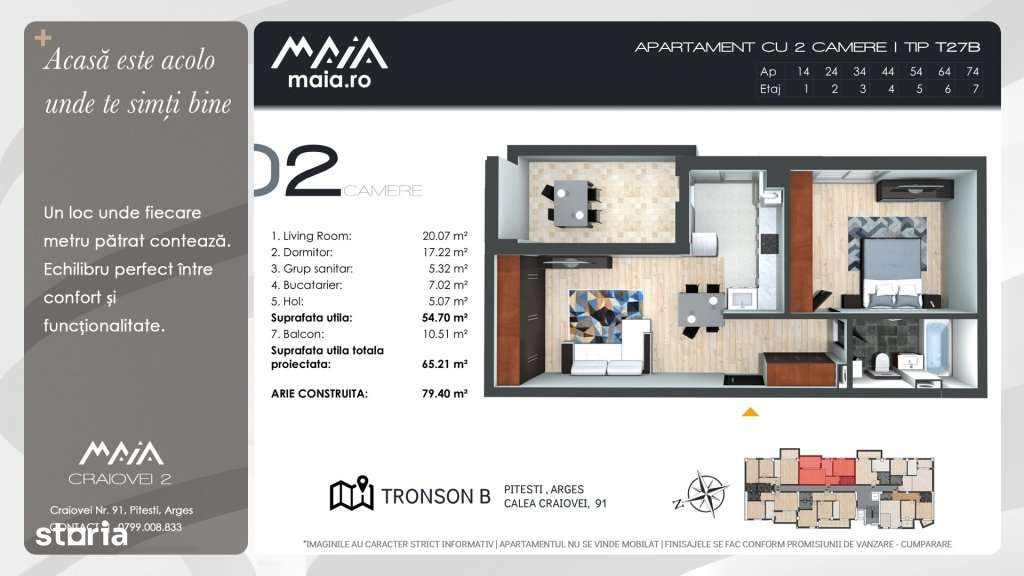 2 Camere Finisaje Premium | Pitesti Calea Craiovei | Constructie Noua - Imagine principală: 2/7