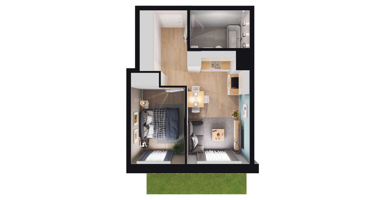 2-pokojowe mieszkanie 38m2 + ogródek - Pełny obrazek: 2/8