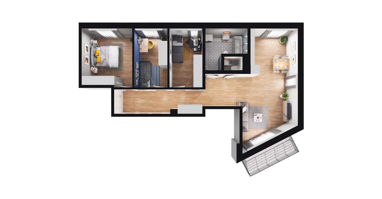 4-pokojowe mieszkanie 76m2 + balkon Bezpośrednio - Pełny obrazek: 2/8