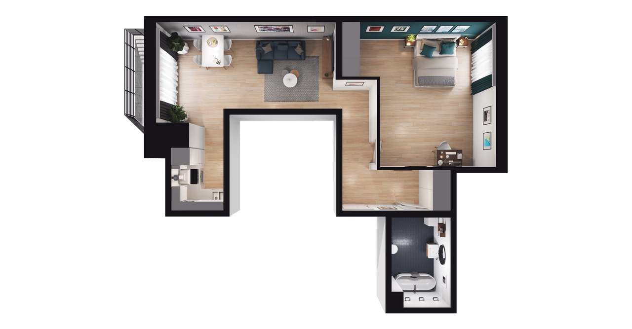 2-pokojowe mieszkanie 61m2 + loggia - Pełny obrazek: 2/8