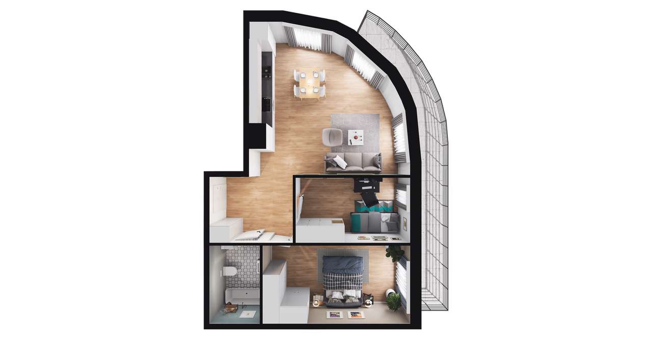 3-pokojowe mieszkanie 61m2 + balkon - Pełny obrazek: 2/8