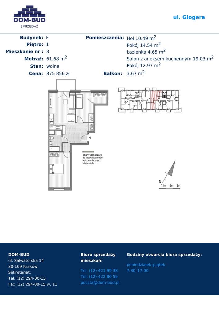 ul. Glogera | mieszkanie 3-pok. | F_8 - Pełny obrazek: 2/9