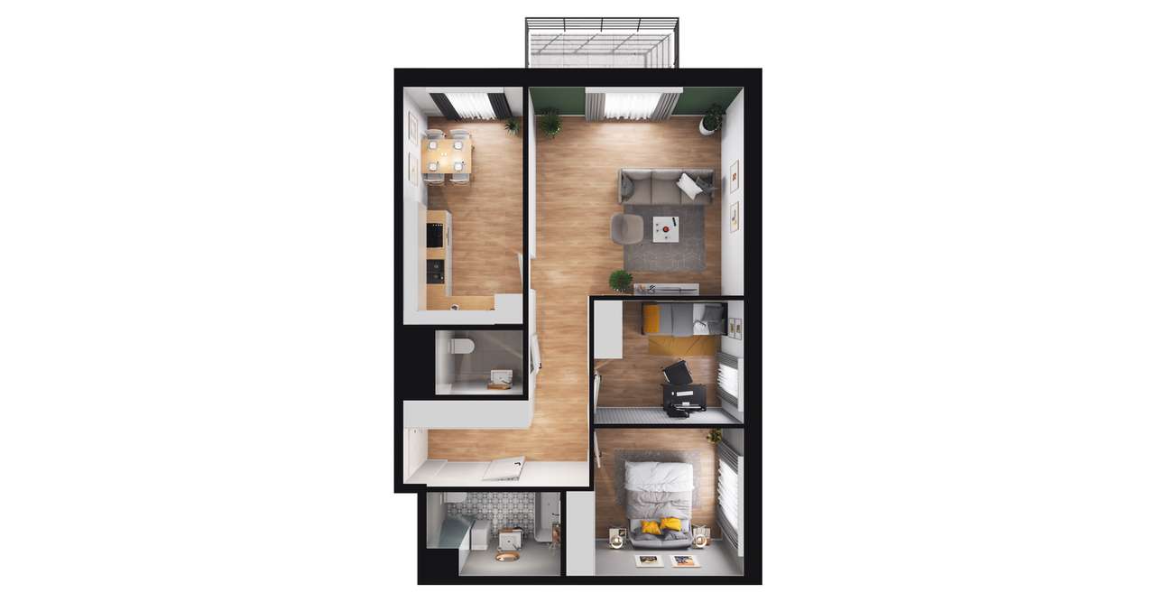 3-pokojowe mieszkanie 69m2 + balkon - Pełny obrazek: 2/8