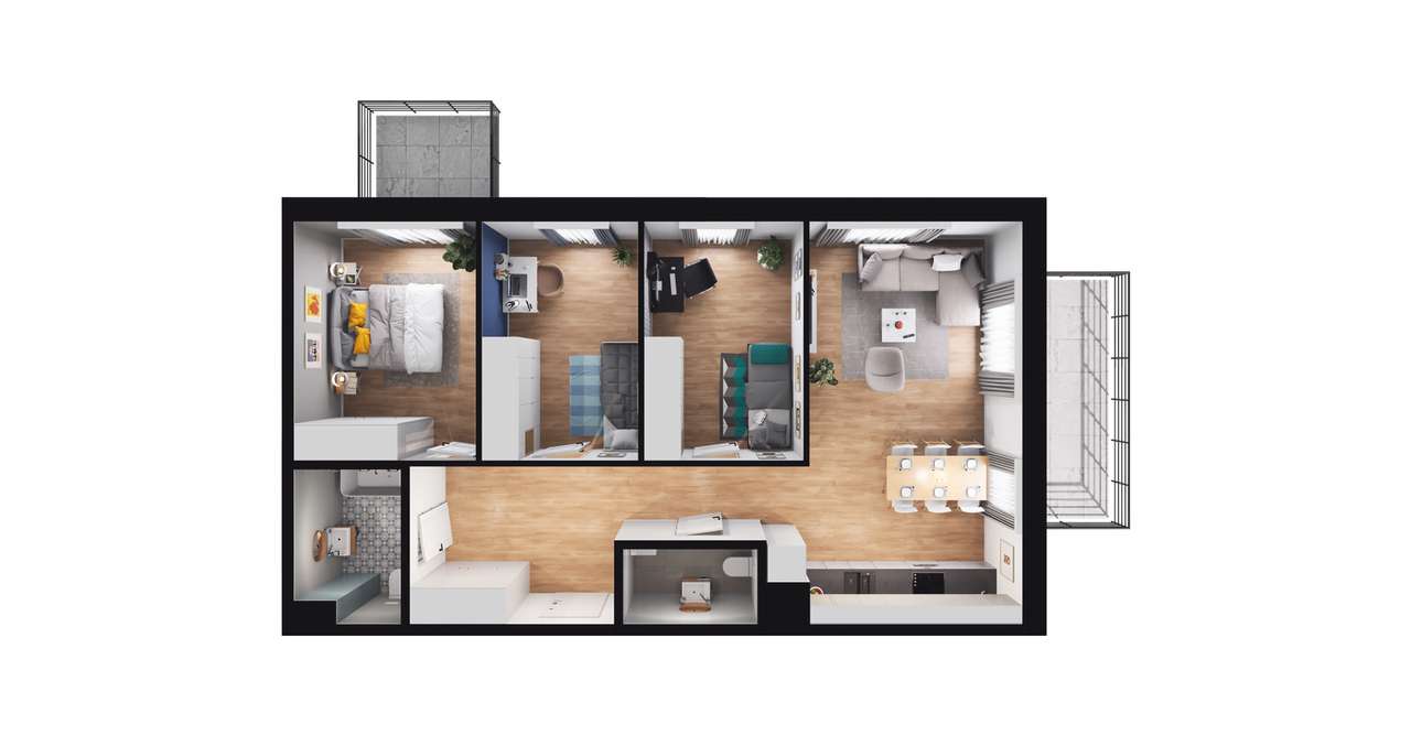 4-pokojowe mieszkanie 75m2 + 2 balkony - Pełny obrazek: 2/8