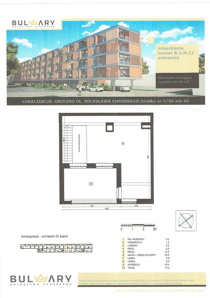 Dwupoziomowe mieszkanie na sprzedaż, 3 pokoje, Gniezno - Pełny obrazek: 2/7