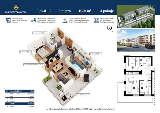 Blok 3 | Apartament 45 m² | Balkon 17,6 m² | Windy