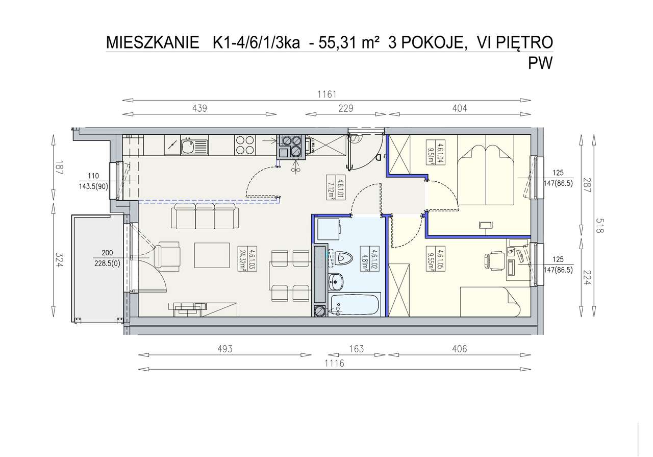 3-pokoje | południowa ekspozycja | Południk 17-8