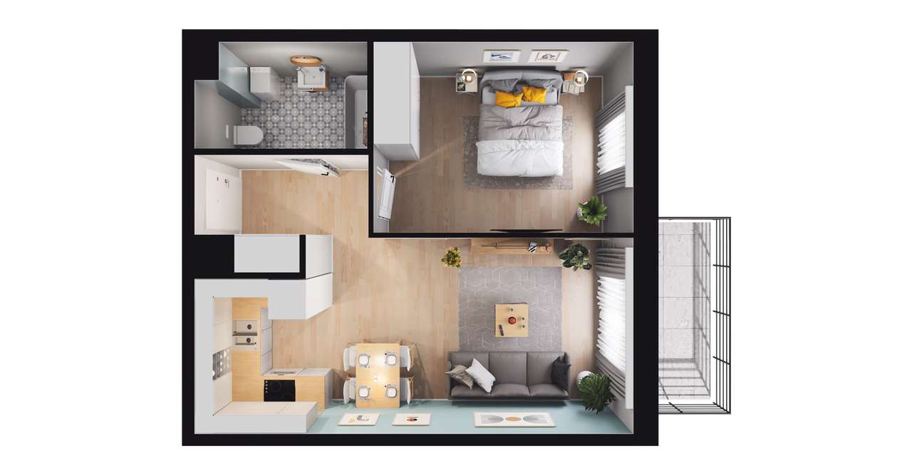 2-pokojowe mieszkanie 42m2 + balkon - Pełny obrazek: 2/8