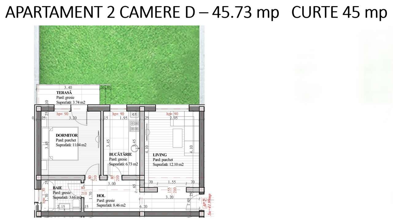 Apartament 2 camere 46 mp, curte 45 mp, loc parcare  Lunca Cetățuii - Imagine principală: 1/2