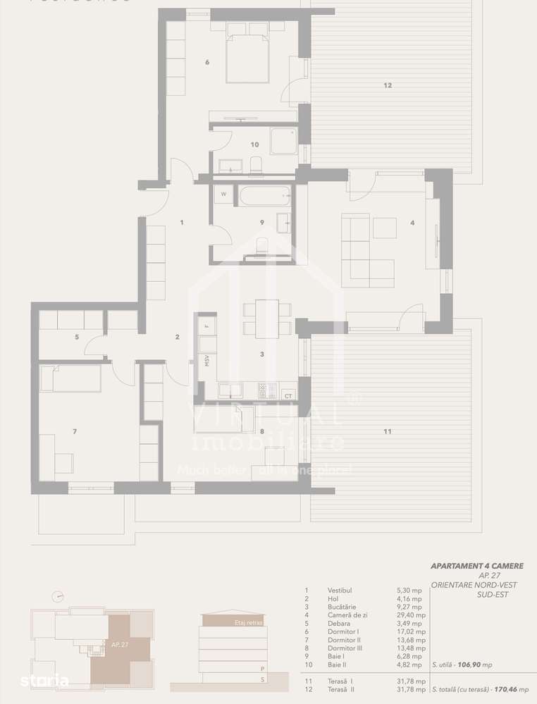 Penthouse de vanzare  - 4 camere - 106,9 mp + 2terase de 31.78mp - Imagine principală: 4/18