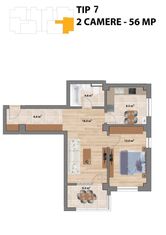 Proiect NOU -- Sun Residence -- Apartament 2 camere - TIP 7 - 56 Mp