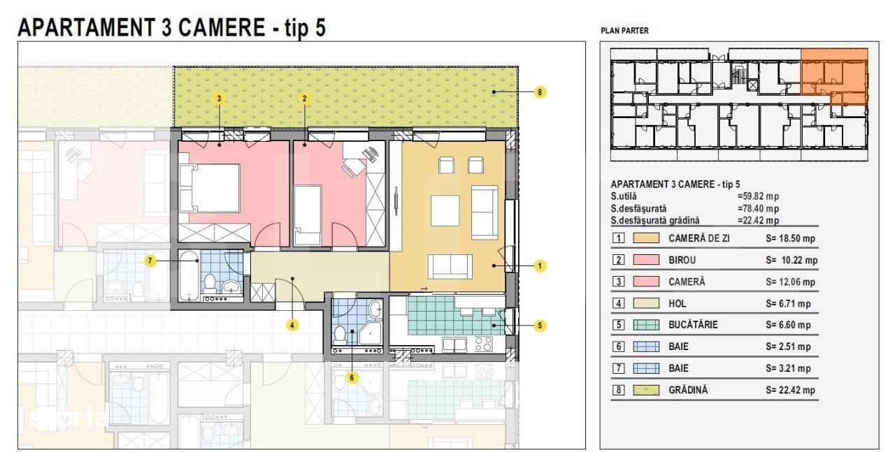 Apartament de 3 camere, 59mp utili, cu gradina Calea Moldovei!
