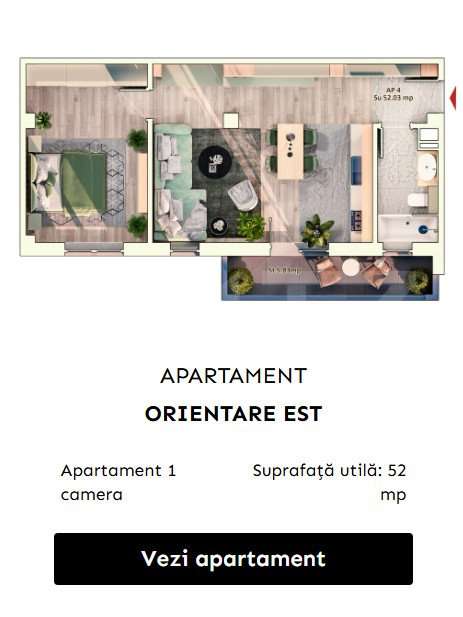 Apartament 1 camera, 37 mp, balcon, parcare subterana - Imagine principală: 3/5