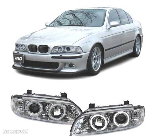 FARÓIS ANGEL EYES CCFL PARA BMW E39 95-00 MANUAL FUNDO CROMADO - 5