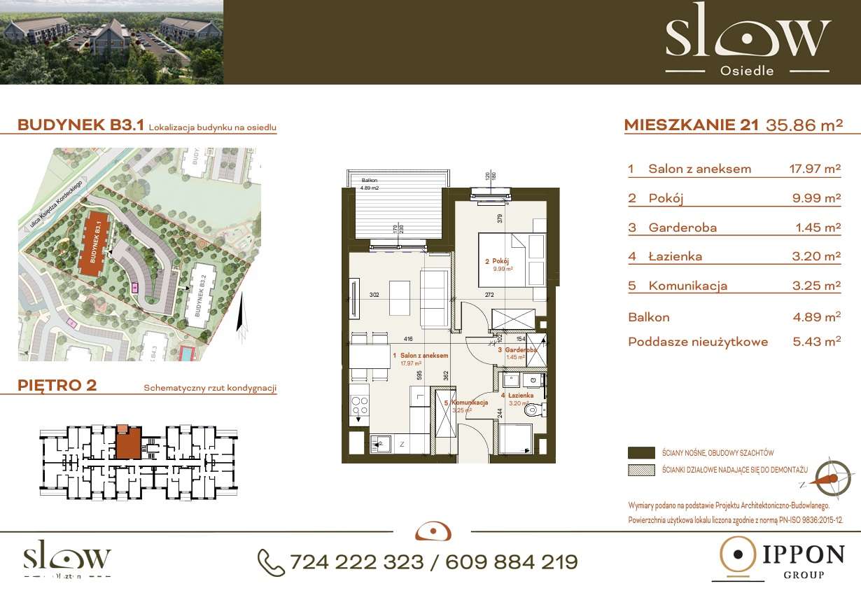 Niska zabudowa eko z windą i widokiem na zieleń. Osiedle SLOW B3.1_M21 (lokal B3.1_M21)