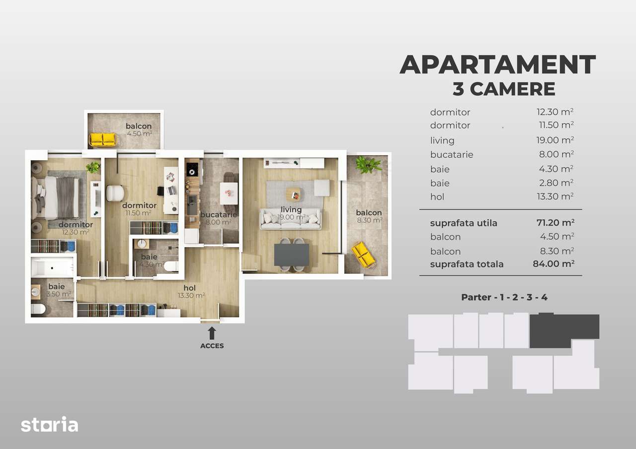 Apartament 3 camere decomandat, bloc nou, Aparatorii Patriei metrou
