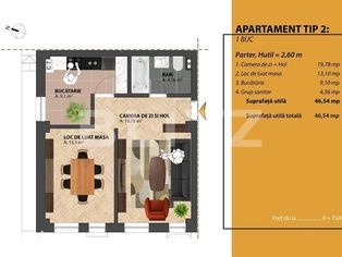Apartament 2 camere, 57 mp, Bucium