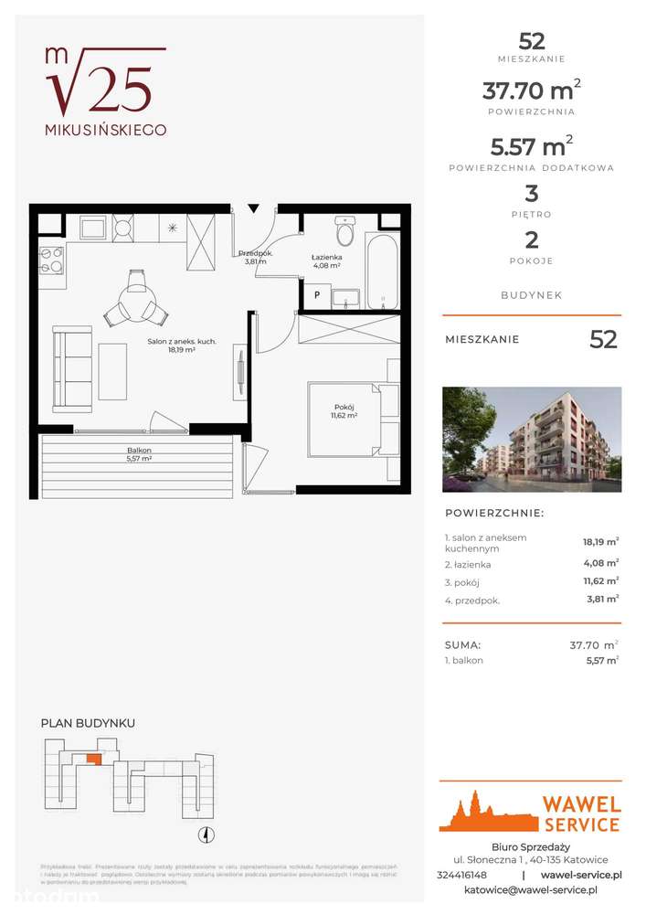 2-pokojowe mieszkanie 37m2 + balkon Bez Prowizji - Pełny obrazek: 2/9