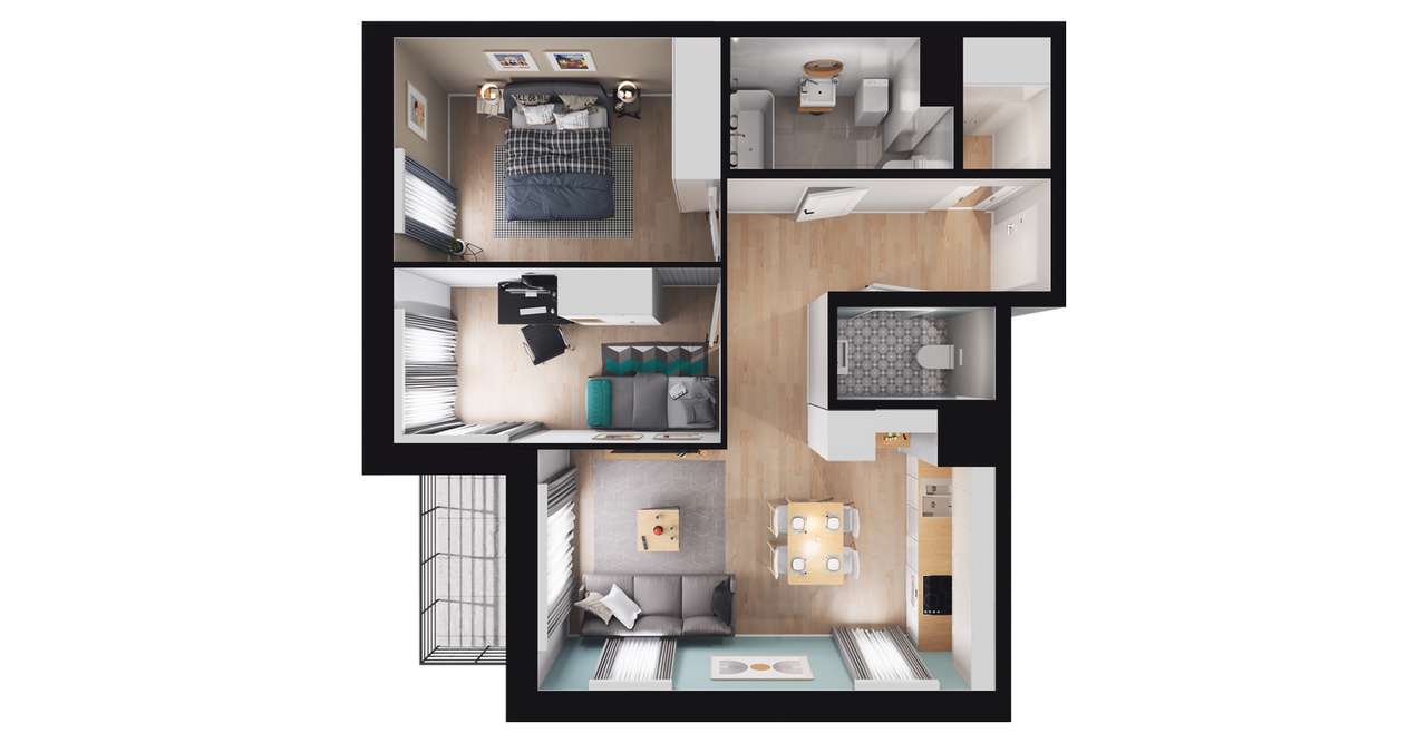 3-pokojowe mieszkanie 54m2 + taras Bez Pośredników - Pełny obrazek: 2/8