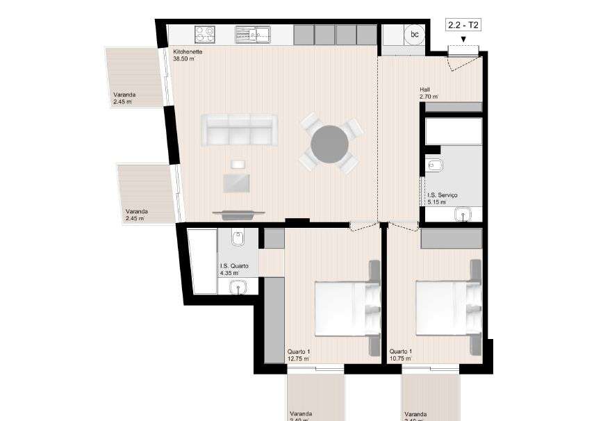 WHITE II junto praias, T2 ótimas áreas, varandas, Lug. garagem - Grande imagem: 3/31