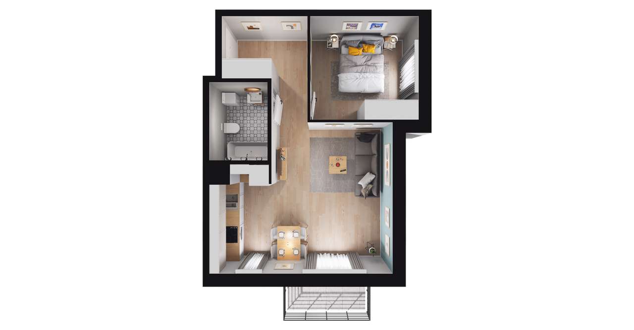 2-pokojowe mieszkanie 45m2 + balkon - Pełny obrazek: 2/8