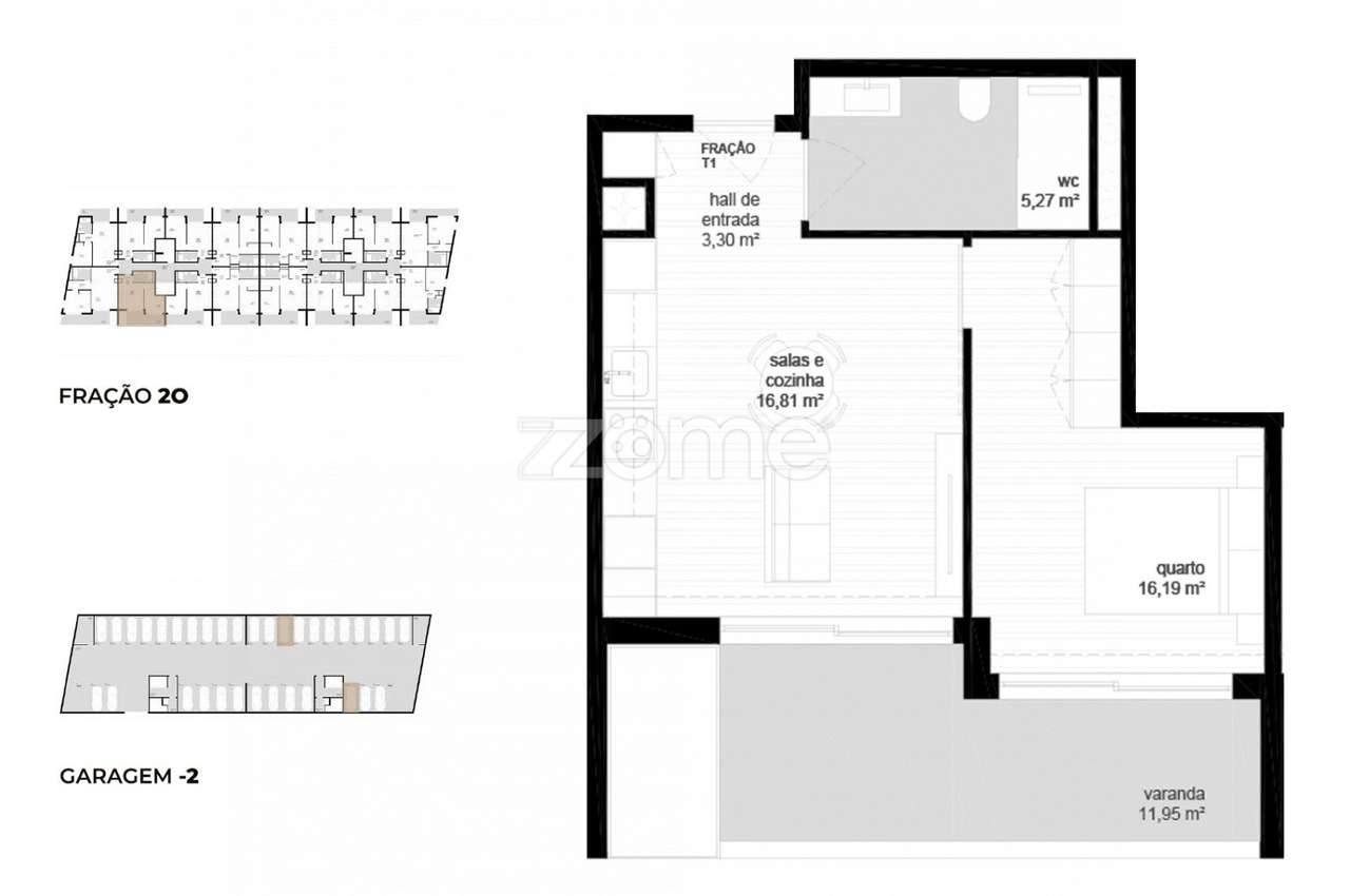 Apartamento T1 (2O) localizado no piso 2, com área total de 85.15 m2.-2