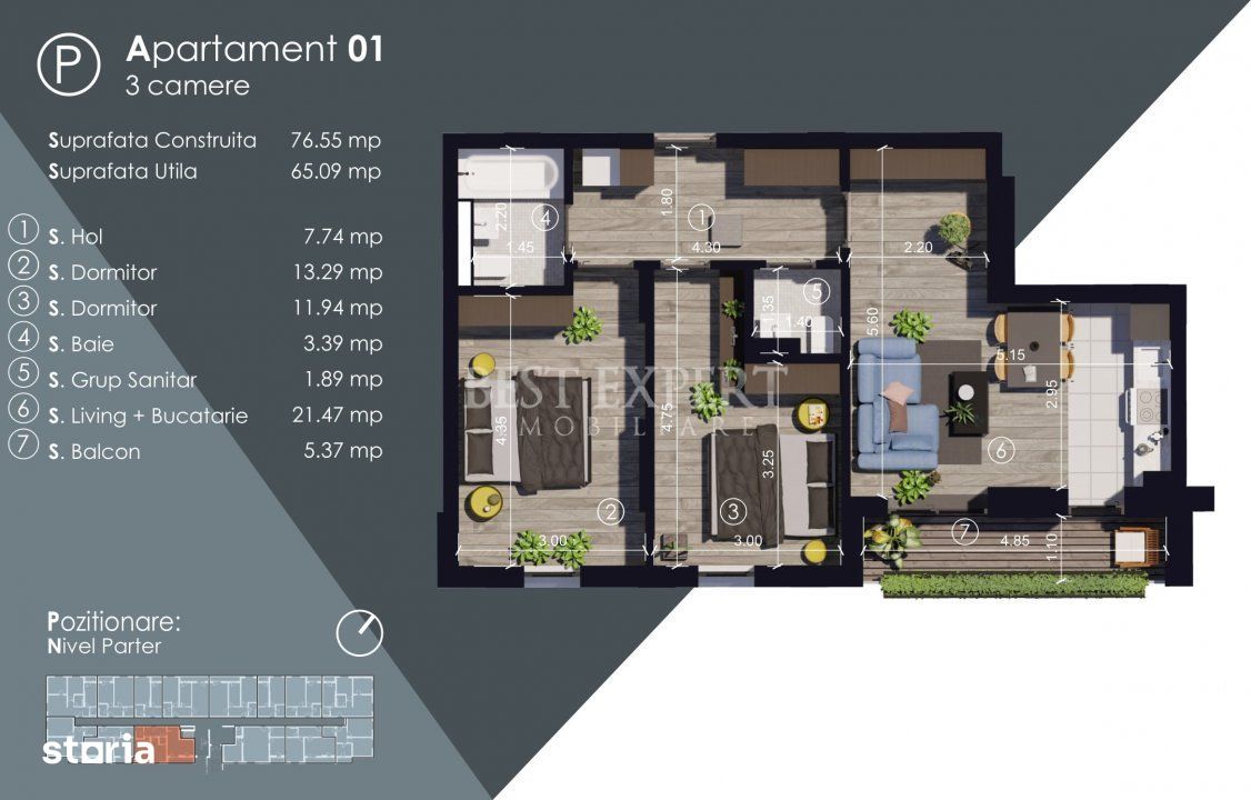 Promo Apartament 3 camere Titan Auchan - Incalzire in pardoseala