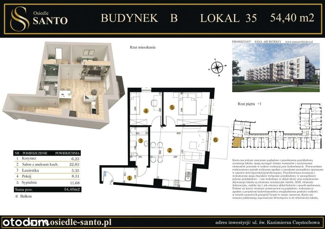 Osiedle Santo II Etap 3 pokoje 54,40 m2 - Pełny obrazek: 2/11