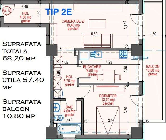 ADAMANT ECLYPSE, 2 camere decomandat, TIP 2E, 68.2mp - Imagine principală: 3/15