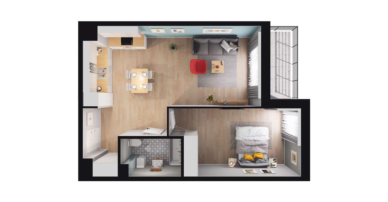 2-pokojowe mieszkanie 52m2 + balkon - Pełny obrazek: 2/8