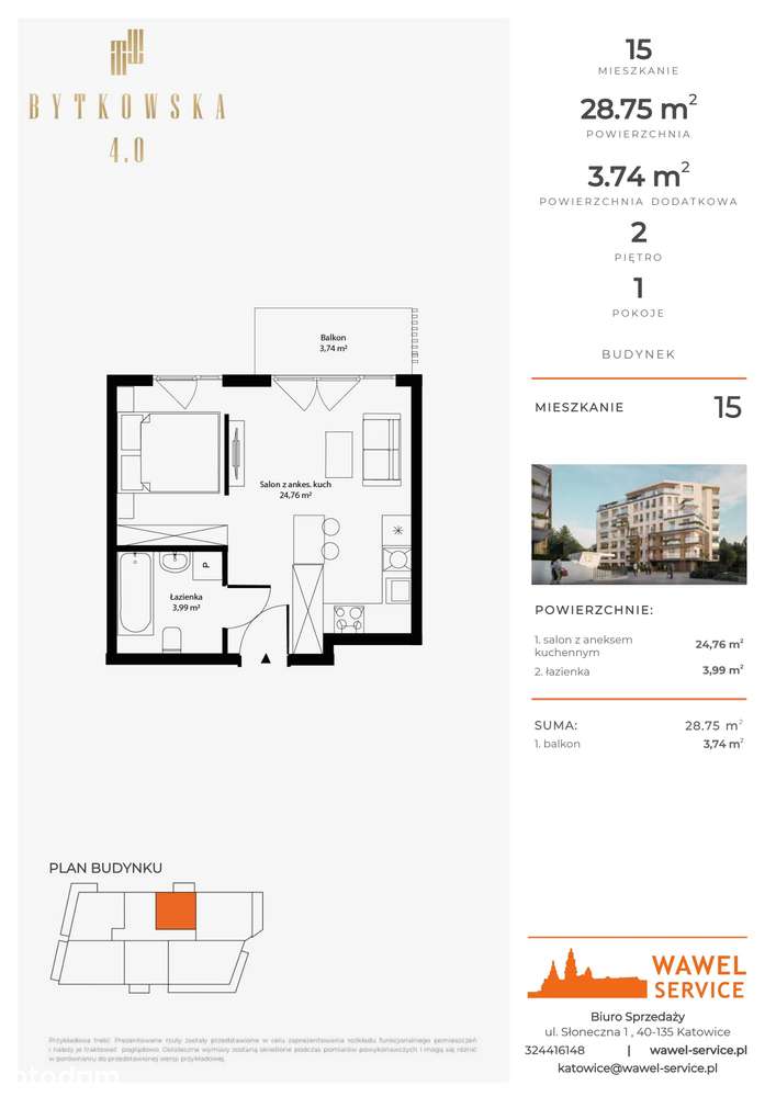 1-pokojowe mieszkanie 28m2 + balkon Bezpośrednio - Pełny obrazek: 2/7