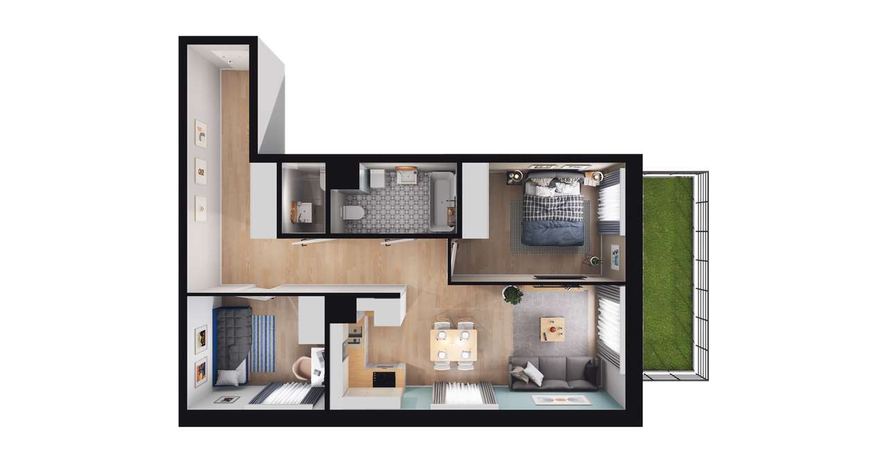 3-pokojowe mieszkanie 56m2 + ogródek Bezpośrednio - Pełny obrazek: 2/8