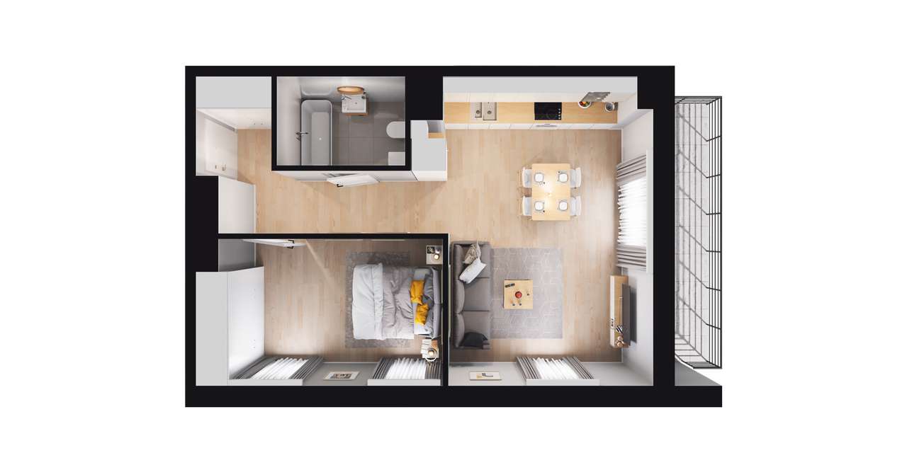 2-pokojowe mieszkanie 43m2 + taras Bez Prowizji - Pełny obrazek: 2/8