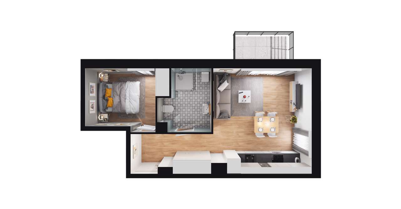2-pokojowe mieszkanie 39m2 + balkon - Pełny obrazek: 3/8