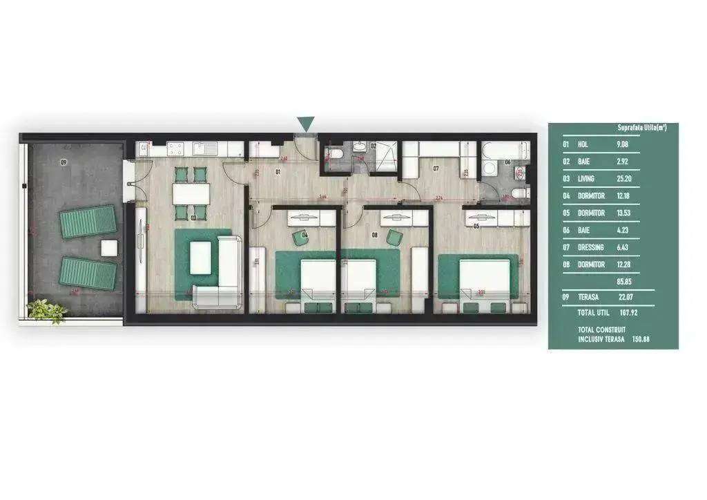 Apartament 4 camere / 2 bai / terasa / 9 Min metrou Nicolae Teclu-1