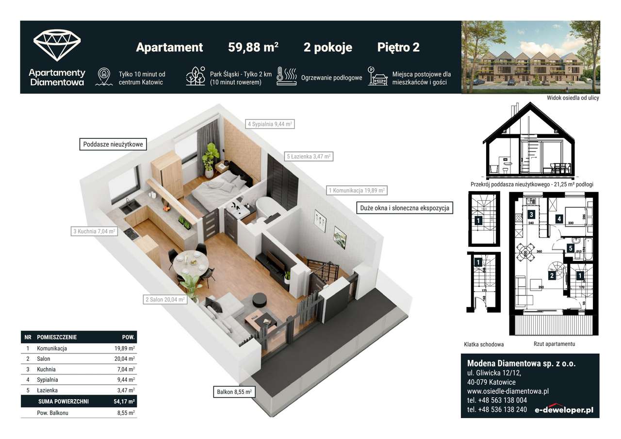 2-pokojowe mieszkanie 59m2 + balkon Bezpośrednio - Pełny obrazek: 2/9