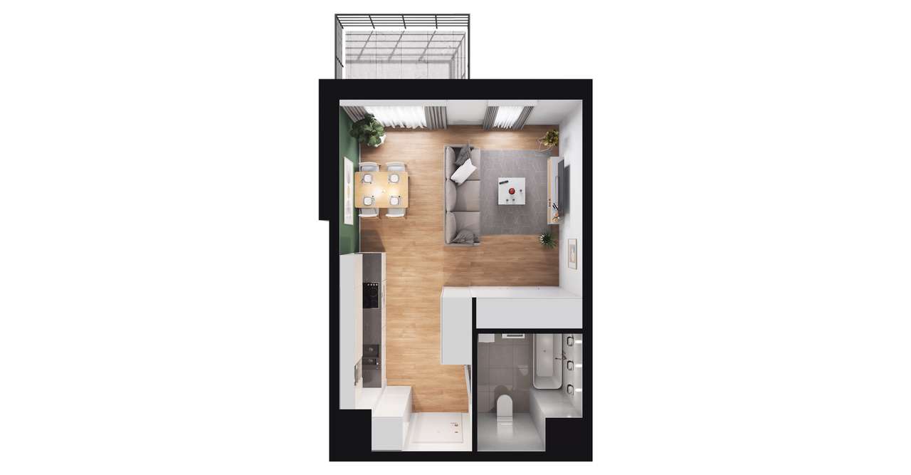 1-pokojowe mieszkanie 29m2 + balkon Bezpośrednio - Pełny obrazek: 2/8